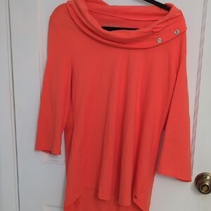 Neon Buddha Sz L TopVibrant Coral Athletic Performance Cowl Neck